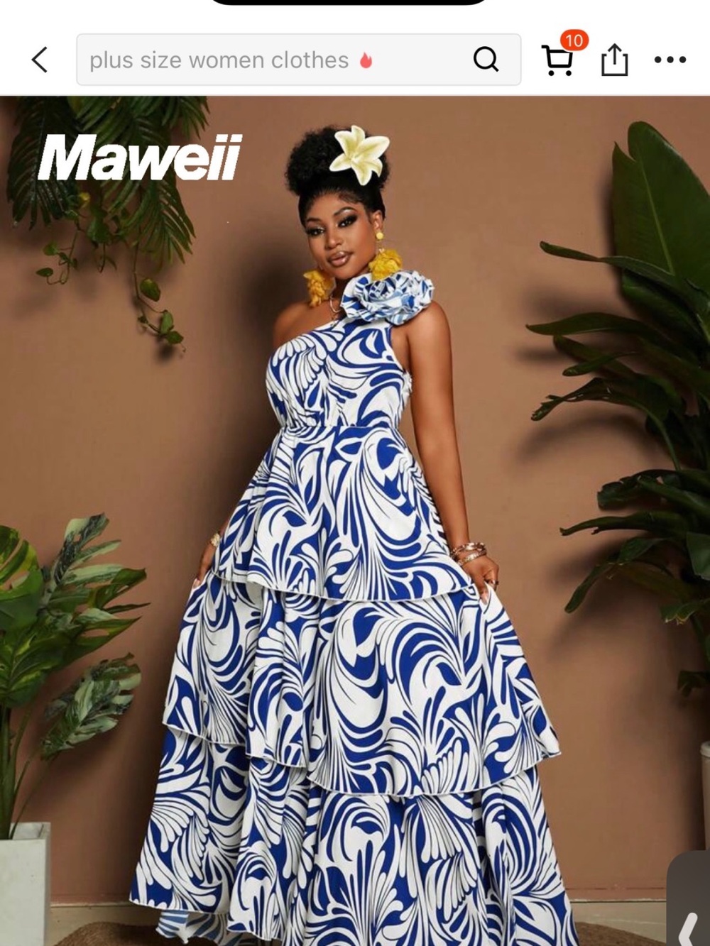 Blue & White Floral One-Shoulder Tiered Maxi Dress